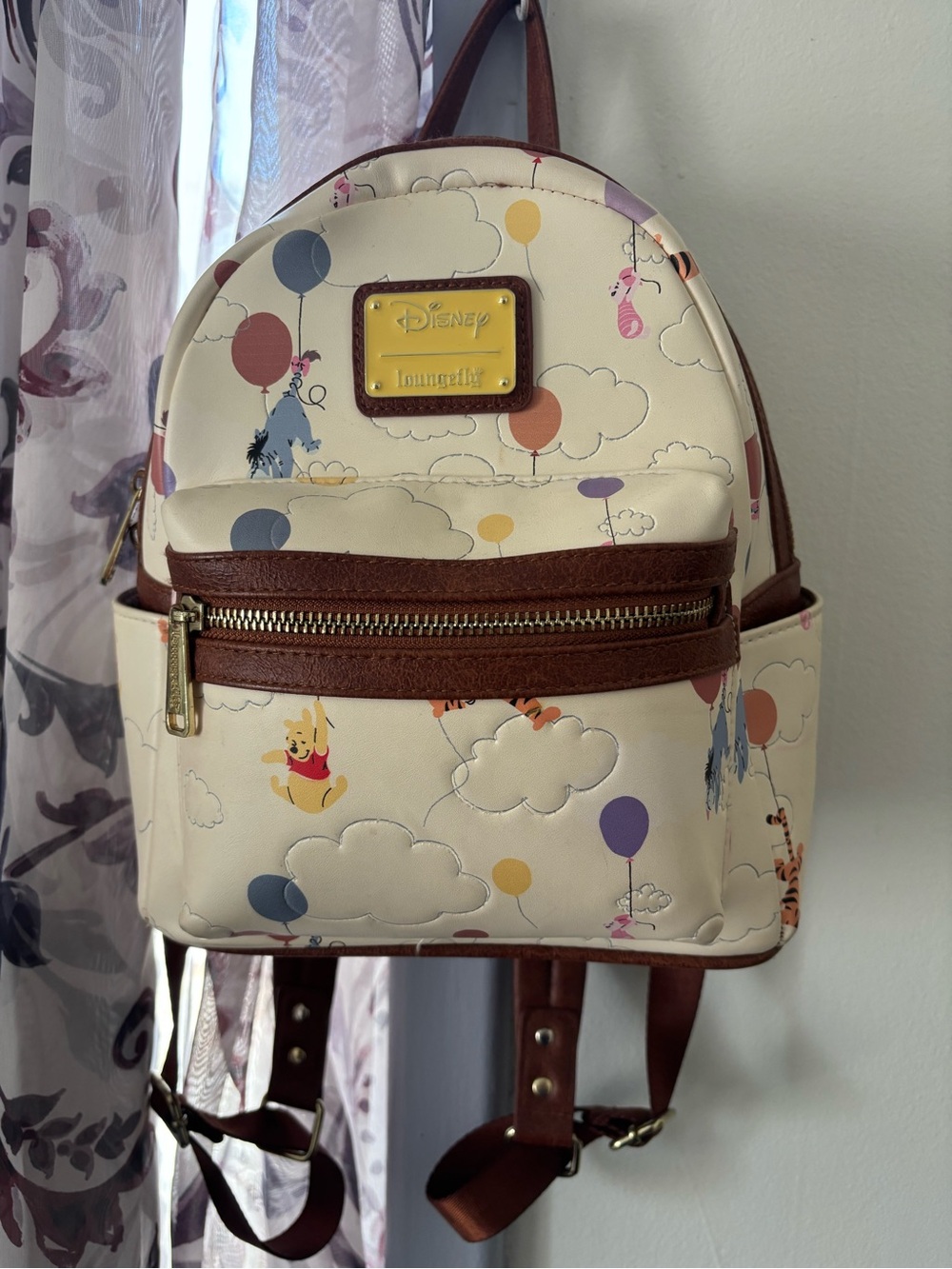 Loungefly Cream Winnie the Pooh Balloon Mini Backpack with Brown Trim